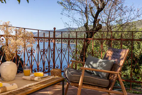 Sun loungers set among the terraced Mediterranean gardens.